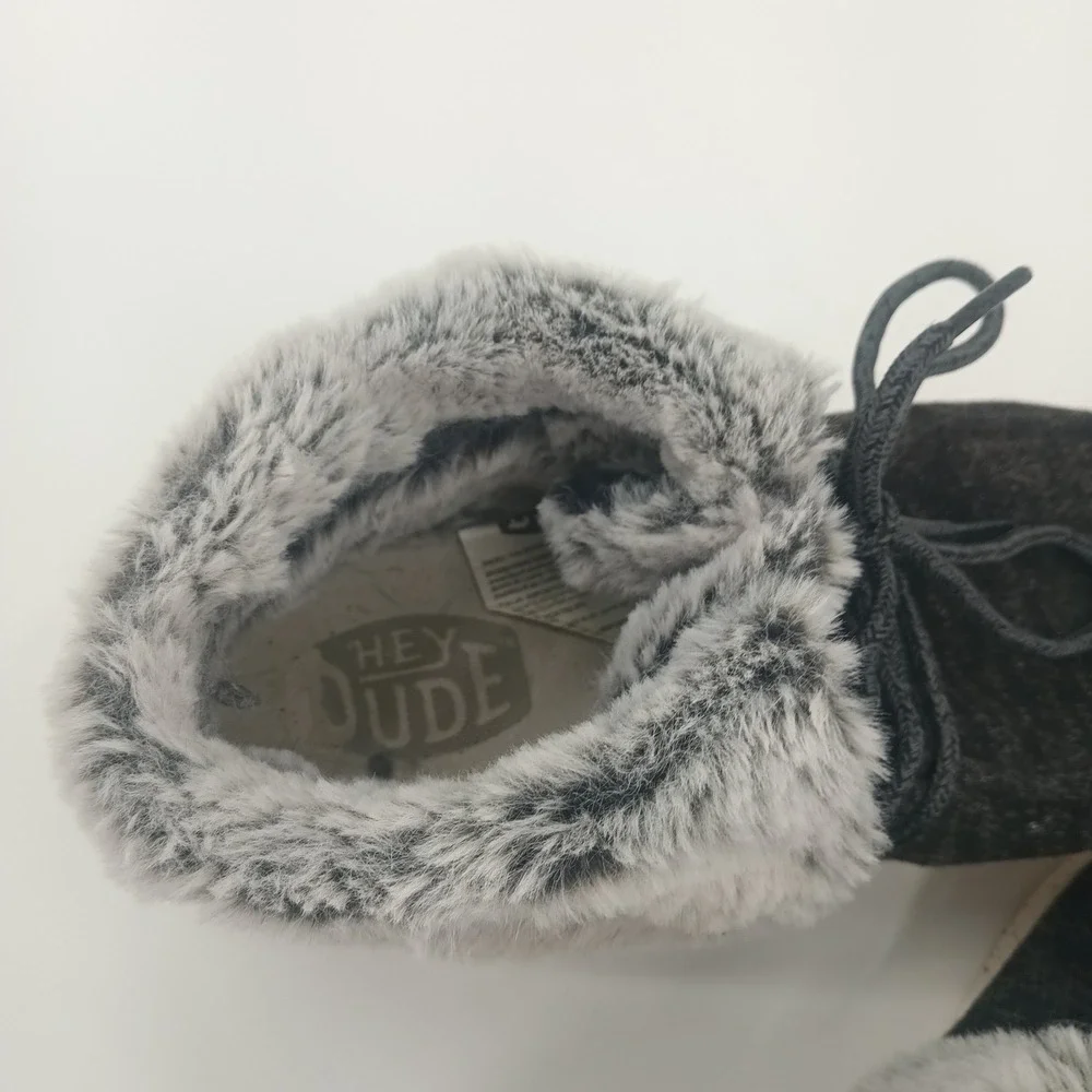 Hey Dude Wendy Fold Black Faux Fur Lined Slip On Loafers Womens Size 7 40471-001